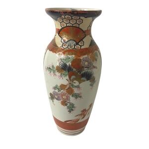 Japanese Satsuma Vase Hand Painted Birds Flowers Gold Gilt Moriage Signed 9.75in